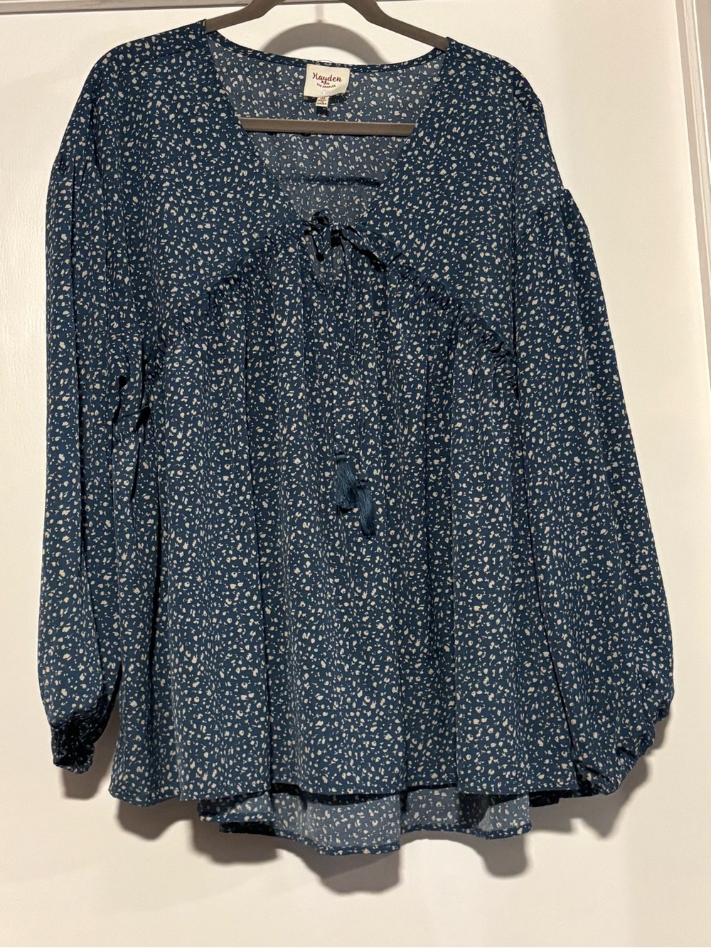 Hayden Teal Blue Ditsy Floral Tie-Front Blouse